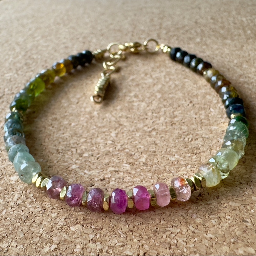 Multi/ Pink Tourmaline and Gold Filled Bracelet